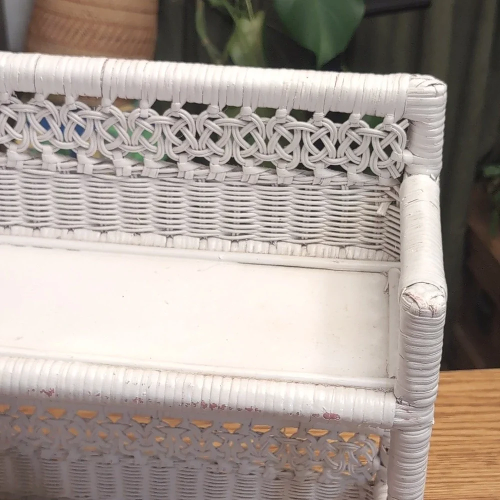 White Wicker 2-Tier Wall Shelf Organizer 17